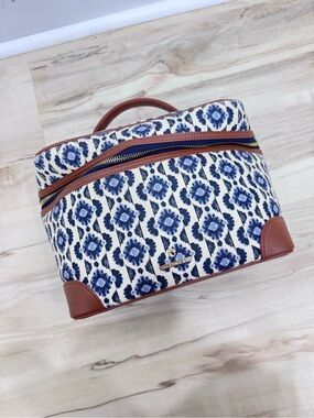 SPARTINA 449 train case Marsh Boardwalk Blue cream brown Cosmetic Makeup Bag